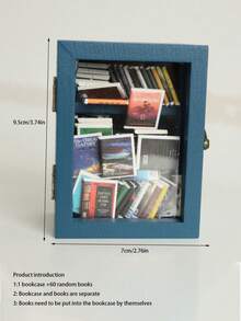 1pc（书架+60本随机书）木制口袋焦虑书架创意抗焦虑书架减压小工具迷你书柜礼物 - 彩色 - 查看 3