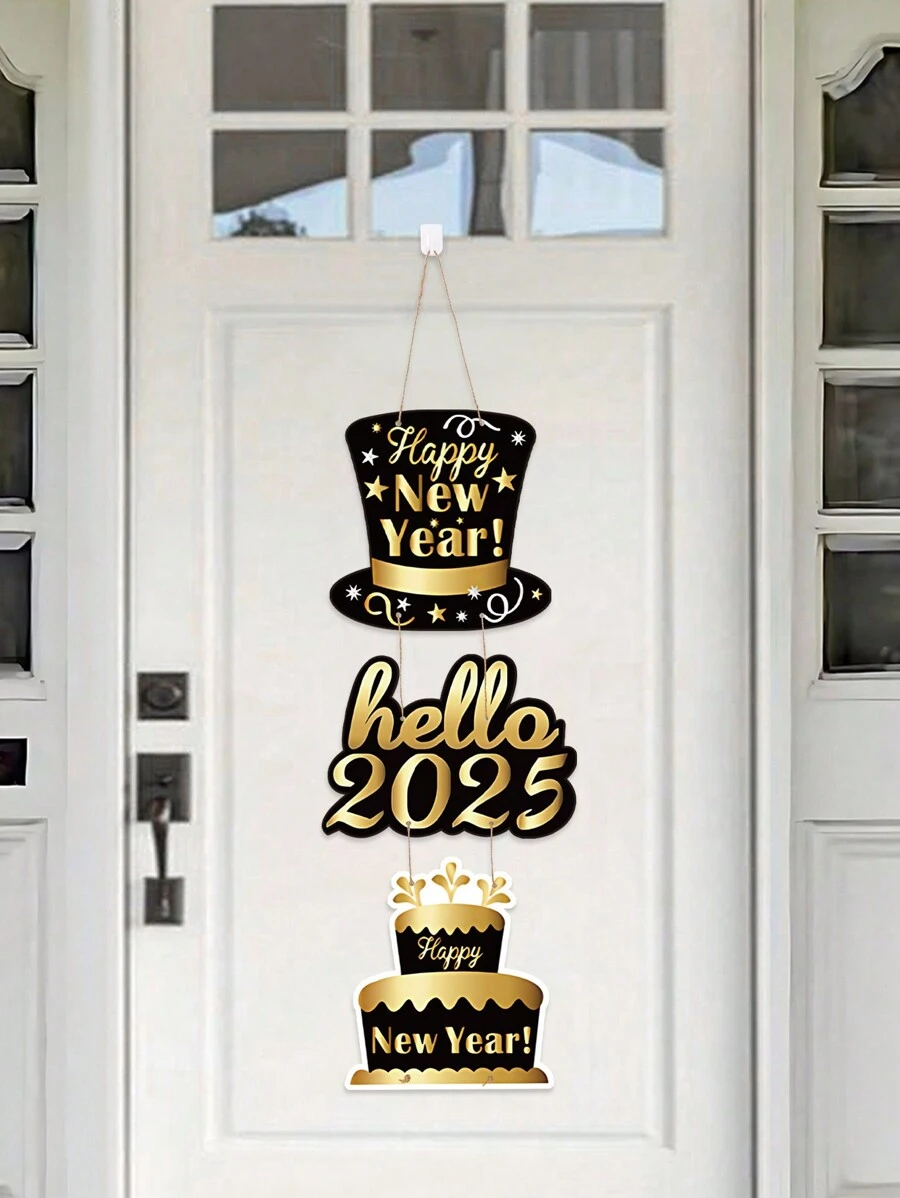 1Set Paper Door Hang Banner, 2025 New Year Background Hang Flag,Happy New Year Party Decorations