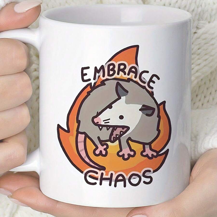 2 piezas, Taza de café con estampado "Abrazar el caos" de 11 oz, taza de viaje de cerámica perfecta para amantes del café en movimiento, ideal para regalos de cumpleaños, vacaciones, Acción de Gracias y Navidad, regalos para fiestas - Blanco - Ver 1