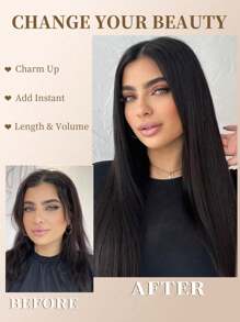 Eulisi 夹式接发真人发，60% 女士夹式接发，天然真人发，18 英寸 135 克 8 件，1 根墨黑色直发。真人发辫，适用于波西米亚风辫子，深水波浪，散装真人发 110 克，14-30 英寸卷发，适用于波西米亚风辫子接发，无纬 12A 湿发和波浪发，2 捆/包，自然色，P4/27#，99J#，27#，4#， - 黑色 - 查看 4