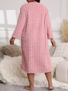 Pijama vestido de manga larga con estampado de perro jacquard, acolchado y con forro polar, ropa de casa suave para mujer de talla grande