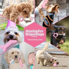 6 件装小狗咀嚼玩具，粉色小型犬出牙玩具，柔软耐用的互动玩具，适合小狗 - 彩色 - 查看 3