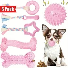 6 件装小狗咀嚼玩具，粉色小型犬出牙玩具，柔软耐用的互动玩具，适合小狗 - 彩色 - 查看 1