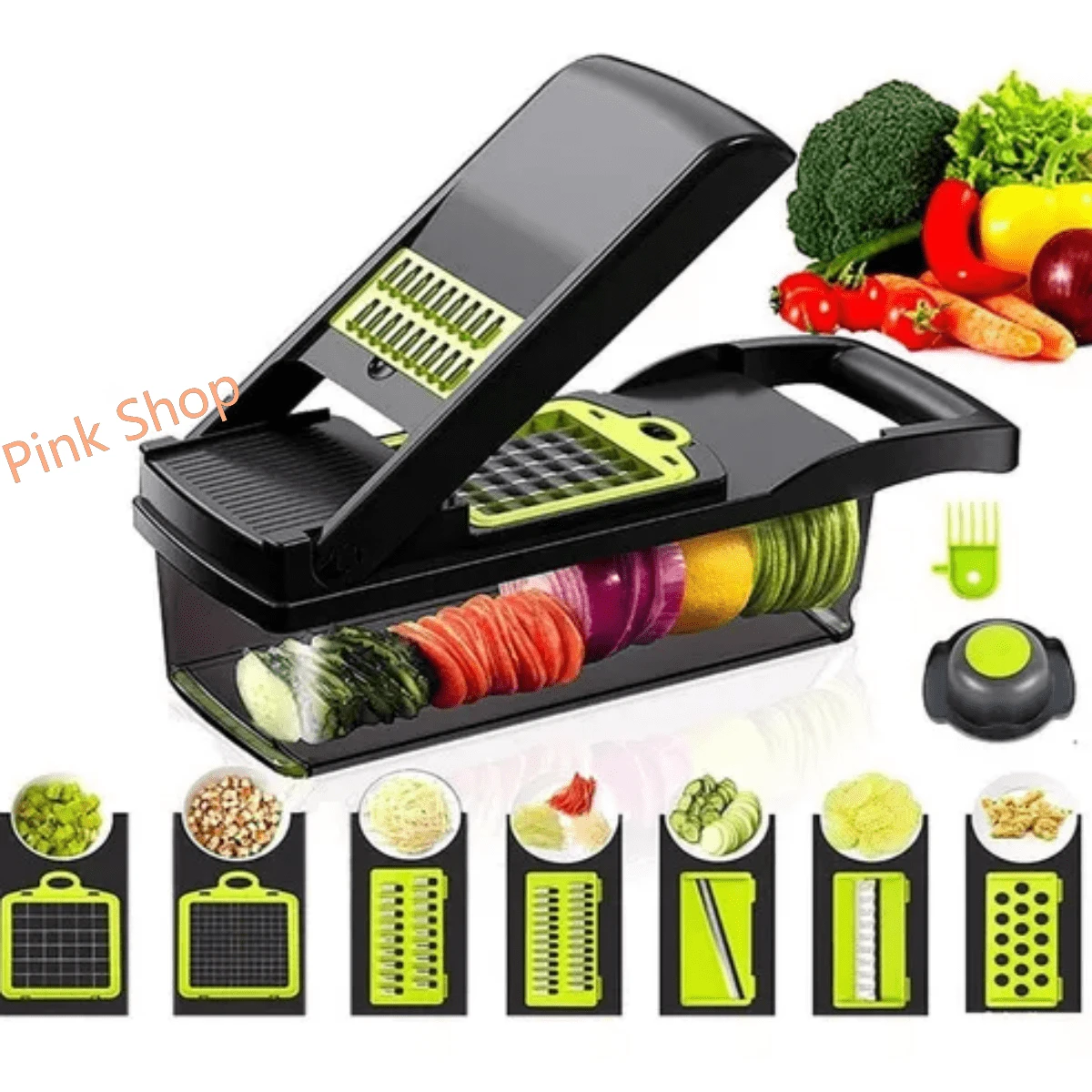 14 In 1 Vegetable Cutter With Container, Portable Manual Food Chopper For Potatoes, Onions, Salads, With Vegetable Peeler Pink Shop - Grey - View 1
