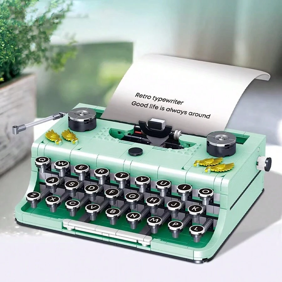 Bộ 820 khối lắp ráp mô hình máy đánh chữ cổ điển, Đồ chơi xếp hình trang trí để bàn sáng tạo theo phong cách cổ điển, Thích hợp cho trẻ em từ 14 tuổi trở lên, Quà tặng lý tưởng cho sinh nhật và Giáng sinh, Nhà xây dựng, Khối xếp hình xây dựng, Khối xếp hình