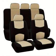 9 stuks beige universele autostoelhoezen, plat ontwerp voor 5 stoelen