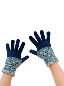 1 Pair Women Winter Cute Thermal Lined Warm Knitted Five-Finger Gloves, Cold-Proof For Students, Autumn/Winter