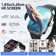 CyberDyer Đồng hồ thông minh dành cho nam nữ (Trả lời/Thực hiện cuộc gọi) Màn hình HD 1,83" Đồng hồ thông minh thể thao ngoài trời 100+ chế độ thể thao Đo nhịp tim SpO2 Theo dõi giấc ngủ Chống nước IP68 Theo dõi sức khỏe cho IOS Android - Phiên bản silicon - Xem 6