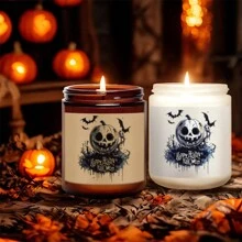 1pc Halloween Decoration Lavender Scented Candle Perfect Gift For Women Men Friends Fall Winter October Cute Dude Pumpkin Orange Party Decor Accessories Scary House Decorative Set Essential Must Have White Elephant Dirty Santa Unique Present