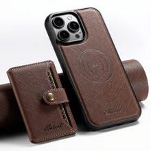 Suteni Holder SUTENI Compatible With MagSafe Magnetic Wireless Charging Mobile Phone Case Frosted Feel PU Leather 2-In-1 Magnetic Mobile Phone Case Men's Wallet Case Compatible With Iphone 16 Pro Max 15 Plus 14 13 12
