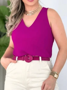 Women's Tank Top With Thick Straps, Duna - 玫瑰紅 - 查看 1