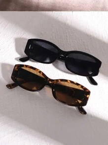 两副经典复古小框时尚眼镜，适合户外旅行、海滩度假，女士必备，夏季海滩、户外活动、旅行必备。 - 2pc(茶色和黑色) - 查看 4