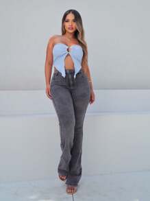 Women's Marbled Flare Pants In Black, Gray And Lead Colors Made With Lycra And Elastane, Ensuring Elasticity And Comfort - 深灰色 - 查看 6