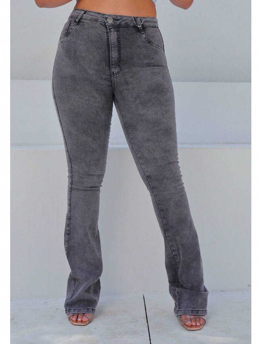Women's Marbled Flare Pants In Black, Gray And Lead Colors Made With Lycra And Elastane, Ensuring Elasticity And Comfort - 深灰色 - 查看 1
