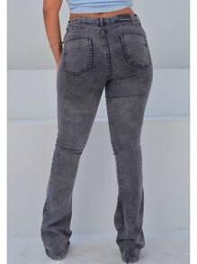 Women's Marbled Flare Pants In Black, Gray And Lead Colors Made With Lycra And Elastane, Ensuring Elasticity And Comfort - 深灰色 - 查看 4