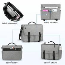 Portafolios Para Hombre y Mujer Funda Para Laptop 15.6 Pulgadas Impermeable,Bolsa Maletin para laptop Grande Capacidad - Gris - Ver 3