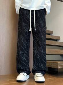 Calça Casual Reta de Veludo Masculina - Preto e Branco - Visão 4