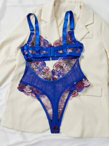 Women's Sexy Lingerie Floral Embroidery Mesh Jumpsuit