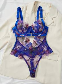 Women's Sexy Lingerie Floral Embroidery Mesh Jumpsuit