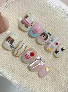 FULL BEAUTY 1 包银色趣味迷你餐具美甲装饰金属铆钉 Y2K 日式勺叉娃娃屋微缩厨房美甲饰品美甲装饰美甲宝石 - 彩色 - 查看 4