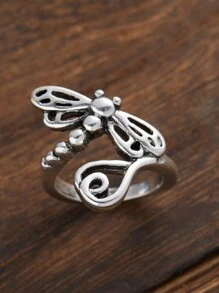 1 pièce Bague en forme de libellule de style boho couleur argent antique pour femmes, accessoire de bague rétro, bijoux - libellule - Voir 12