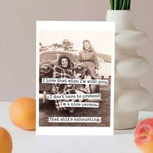 1pc, Funny Birthday Card, Two Women Rode On The Head And Said, I Love That When I'm With You, I Don't Have To Pretend, Cartoon Pattern Funny Friendship Greeting Card For Best Friend's Birthday, The Best Gift For Friends And Family, High Quality Print Size 6.29in X 4.33in, Includes Envelope, Just Because Card, Frien