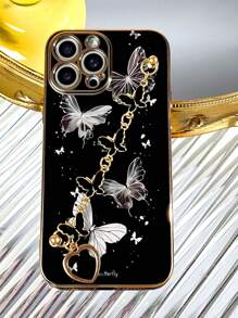 1 个黑色 TPU 电镀蝴蝶图案防震手机壳和 1 个黑色电镀蝴蝶手链，兼容 /Android 智能手机，例如 16 Pro Max、 15 Pro Max、A52 4G、A31 4G、A23、Redmi Note 11 Pro 4G、Redmi Note 12 4G、OPPO A54、A14、A54