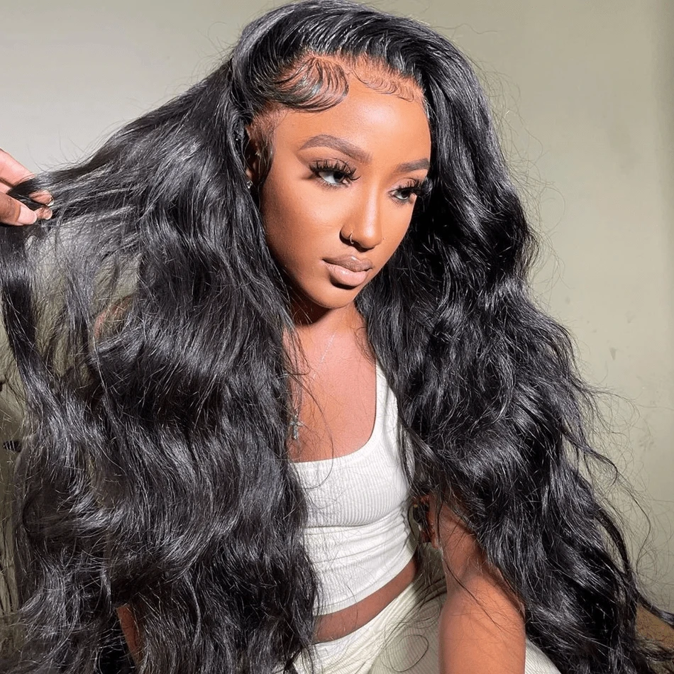 250% Long Body Wave Lace Front Wig Wavy Human Hair Wigs Full 13x6 HD Lace Body Wave Lace Frontal Wig For Women Pre Plucked Brazilian Body Wave Wig For Girls Ear To Ear Deep Part Lace Front Human Hair Wigs With Glueless Baby Hair #1B - Natural Black - 查看 1