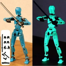 1 conjunto de bonecos humanoides móveis articulados, que precisam ser montados manualmente, incluindo: humanoide + 3 pares de mãos + baguete + arma + machado + espada + faca, podem ser posicionados em uma variedade de formas e estilos interessantes. Modelos de pintura humanoides impressos em 3D de robótica faça você mesmo