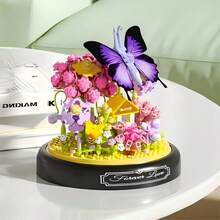 向日葵、莲花永生花和蜜蜂积木玩具、盆栽桌面装饰、节日和情人节礼物、蜜蜂、大积木、莲花 - 彩色 - 查看 9