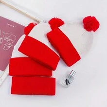 1 件圣诞条纹绒球无檐便帽 - 双层腈纶针织帽，轻质弹力帽，适合秋冬季 - 彩色 - 查看 6