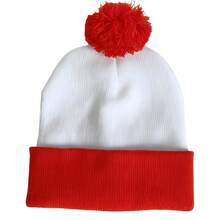 1 件圣诞条纹绒球无檐便帽 - 双层腈纶针织帽，轻质弹力帽，适合秋冬季 - 彩色 - 查看 3