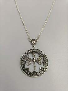 1pc Vintage Bohemian Style Green Dragonfly Design Pendant Necklace, Suitable For Women Party Travel Jewelry Gift
