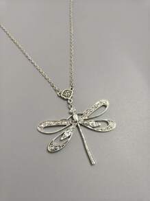 1pc Vintage Bohemian Style Green Dragonfly Design Pendant Necklace, Suitable For Women Party Travel Jewelry Gift