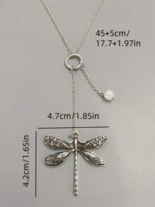 1pc Vintage Bohemian Style Green Dragonfly Design Pendant Necklace, Suitable For Women Party Travel Jewelry Gift