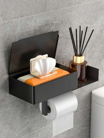 1 ks čierny držiak na toaletný papier s rozšíriteľným úložným priestorom, prémiový dávkovač toaletného papiera z nehrdzavejúcej ocele 304, nástenný s úložným boxom, jednoduchá inštalácia bez nutnosti vŕtania, vhodný do kúpeľne, kuchyne, na Vianoce, ako dekorácia, darček, Deň vďakyvzdania, bytové dekorácie