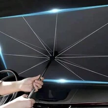 1 tấm che nắng ô tô, tấm che nắng ô tô, tấm chắn nắng có thể thu vào, cách nhiệt, tấm che nắng kính chắn gió phía trước - màu đen - Xem 1