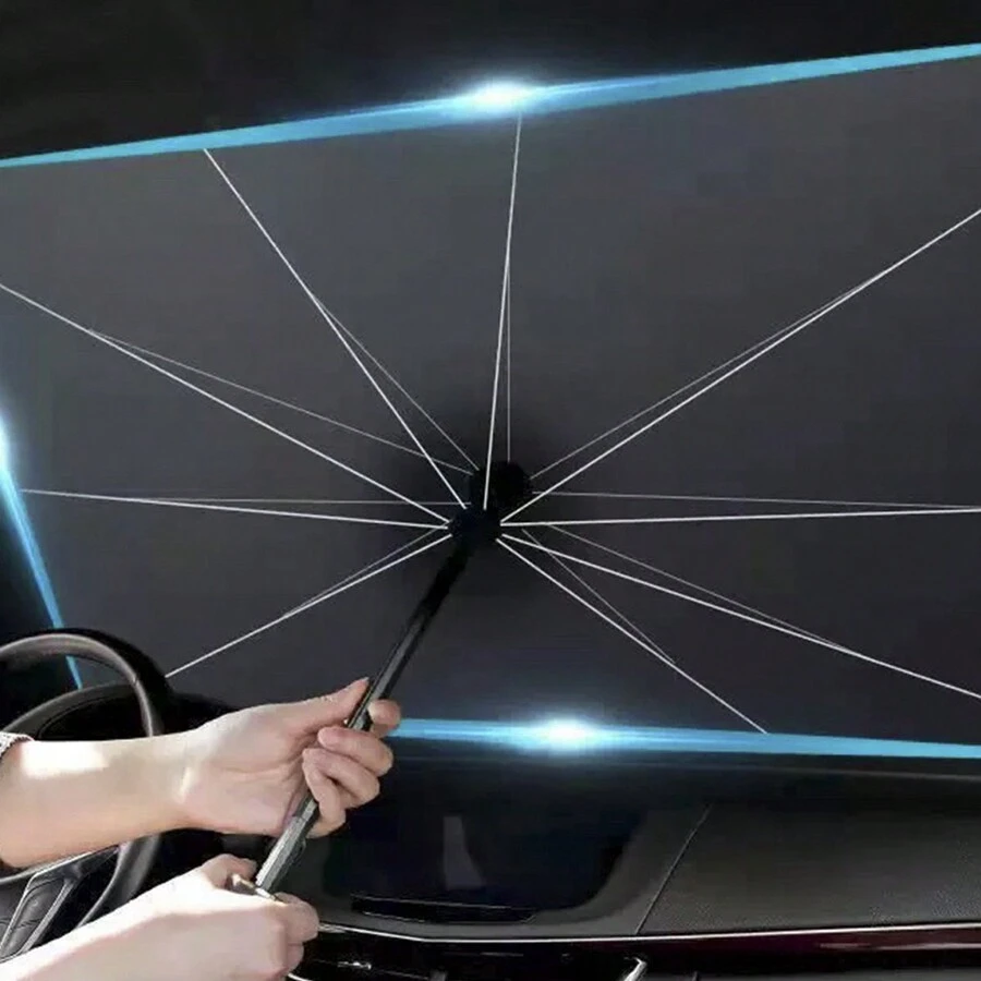 1 tấm che nắng ô tô, tấm che nắng ô tô, tấm chắn nắng có thể thu vào, cách nhiệt, tấm che nắng kính chắn gió phía trước - màu đen - Xem 1