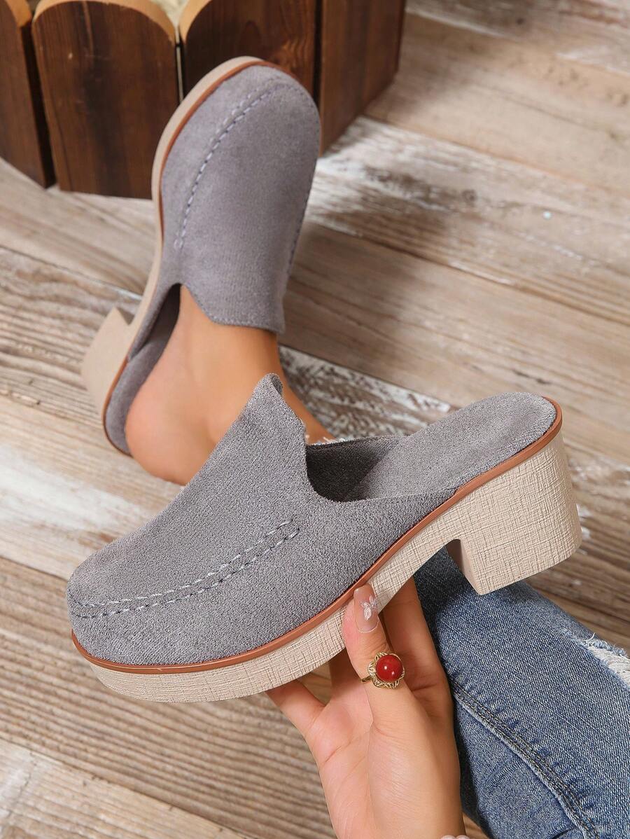 Women Casual High Heel SlipOn Closed Toe Shoes With Stitching SHEIN USA
