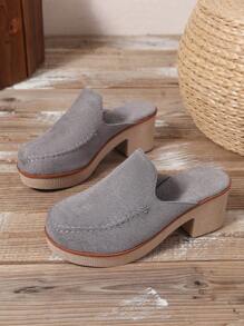 Women Casual High Heel Slip-On Closed Toe Shoes With Stitching - Grey - View 6