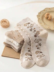 5 Pairs Socks Female Spring/Autumn Literature And Art Tubular Socks Japanese Autumn And Winter Thickened Retro Girls' Ins Socks