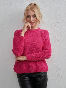 Áo len dài tay đơn giản cổ tròn chất liệu nhung trơn màu cơ bản - Màu Hồng Tươi - Xem 3