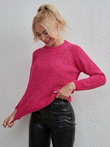 Áo len dài tay đơn giản cổ tròn chất liệu nhung trơn màu cơ bản - Màu Hồng Tươi - Xem 4