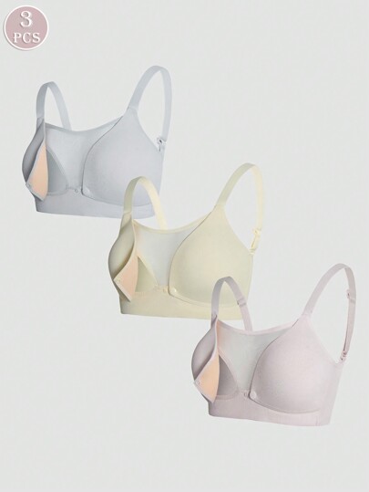 3pcs Wowen's Soft Skin-Friendly Comfortable Maternity Lingerie Nursing Wireless Bralette Lingerie Underwear Bra
