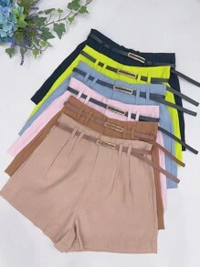 Marrant Shorts With Belt And Pocket High Waist - 青檸色 - 查看 8