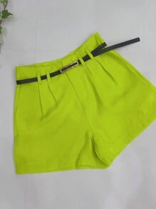 Marrant Shorts With Belt And Pocket High Waist - 青檸色 - 查看 5