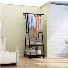 Closet Clothesline Clothes Rack Double Clothes Rack With Wheels BOSSCO, Surprise Triangular Clothes Rack Organizer Closet Home Hooks - Black - View 2
