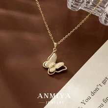 ANMIYA Dây chuyền sang trọng tinh xảo Trang sức Bạc Sterling 925 Mặt dây chuyền hình con bướm Dây chuyền mạ vàng 18K dành cho phụ nữ - Vàng - Xem 2