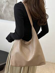 时尚女士新月形编织 PU 皮革单肩包，带零钱包、腋下包