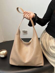 时尚女士新月形编织 PU 皮革单肩包，带零钱包、腋下包